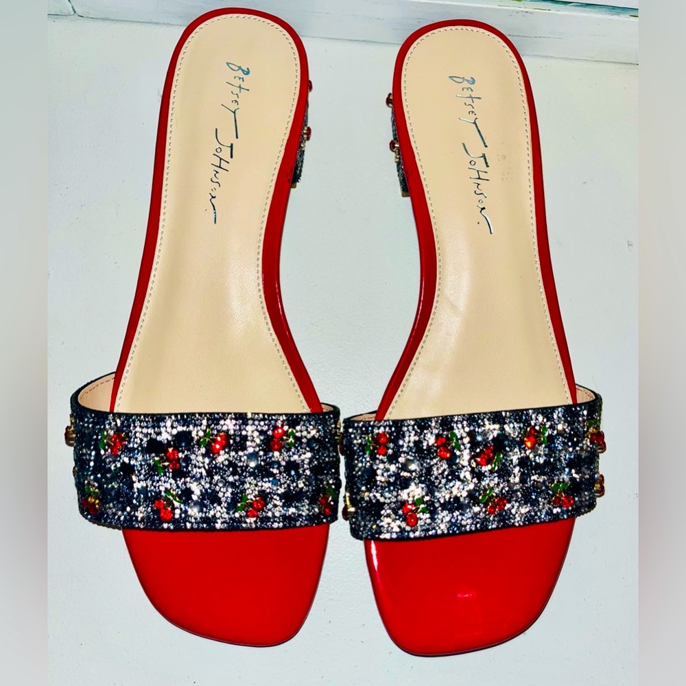 Brand new Betsey Johnson Red Cherry Rhinestone Women's Slide Sandals 9.5